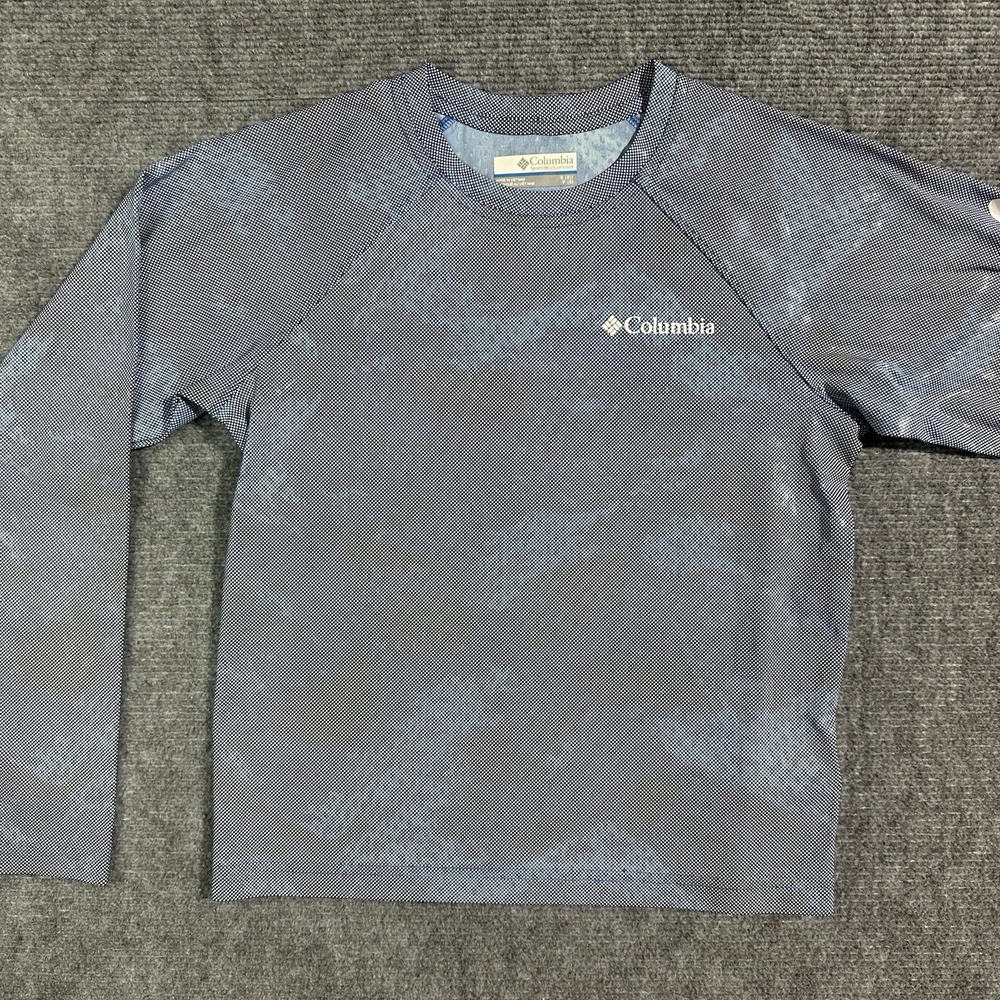 Columbia Boys S (8) Blue Long Sleeve Crew Neck Logo Graphic Print T-Shirt